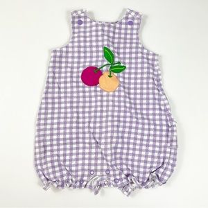 Gingham Plaid Cherries Appliqué Romper